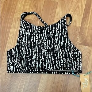 Kona Sol Black and White Patterned Swim Top